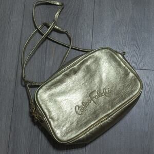 Carlos Falchi Crossbody Handbag S Gold Metalic Leather Camera Lined Zip Bag